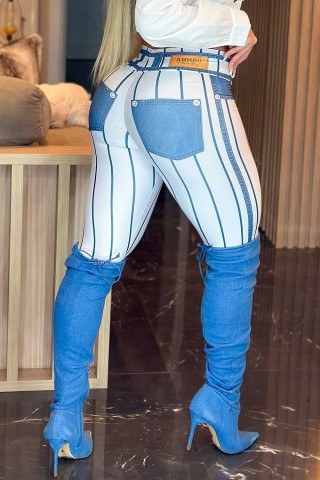 Leggings Fake Jeans Listrada Branca