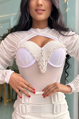 Body Perolas Branco