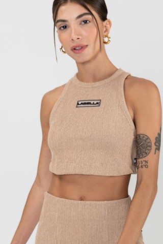 Cropped Labellamafia Canelado Bege