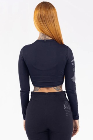 Black Long Sleeved Soul Link Cropped Top