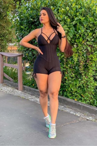 Black Brocade Romper