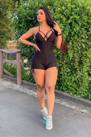 Black Brocade Romper