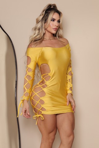 Vestido Lace-Up Glam Dourado