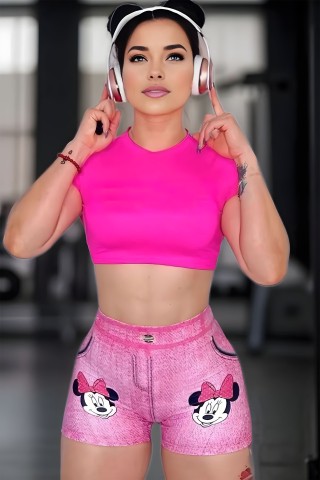 Shorts Fake Jeans Mickey Donna Shape Pink C/E