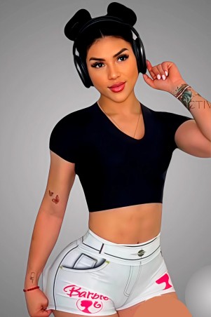 Shorts Fake Jeans Barbie Donna Shape Clean C/E