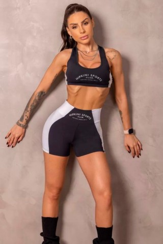 Shorts Runner Preto E Branco Com Silk C/E