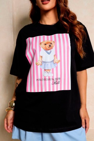 Teddy Stripes Black T-Shirts