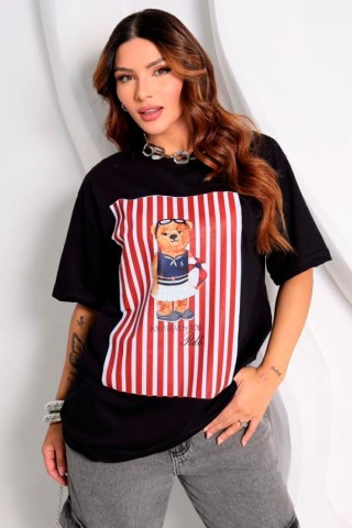 Teddy Stripes Black T-Shirts