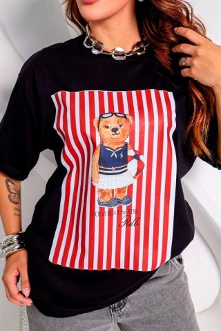 Teddy Stripes Black T-Shirts