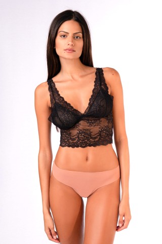 Calcinha LabellaMafia Fio Dental Sem Costura com Renda Nude